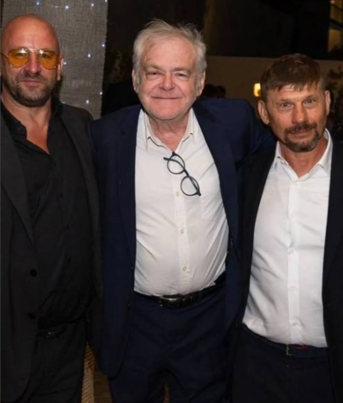 Yevhen Sudin standing with Hollywood actor Kevin McNally (Pirates of the Caribbean) during filming in Tenerife