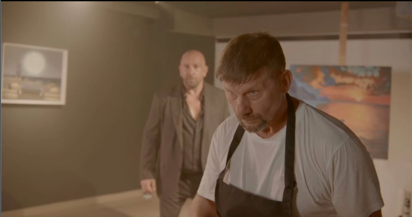 Close-up of Yevhen Sudin acting in the role of a painter in the psychological thriller Island