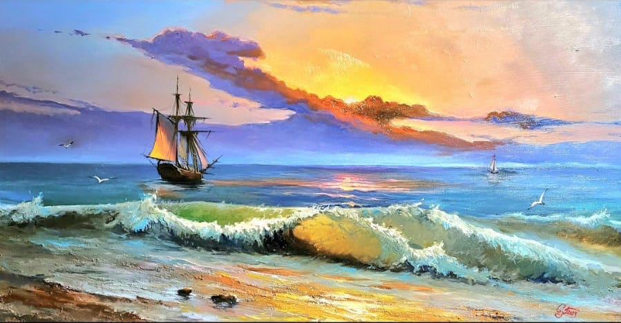 Sunset. Sailboat 1 (Original)